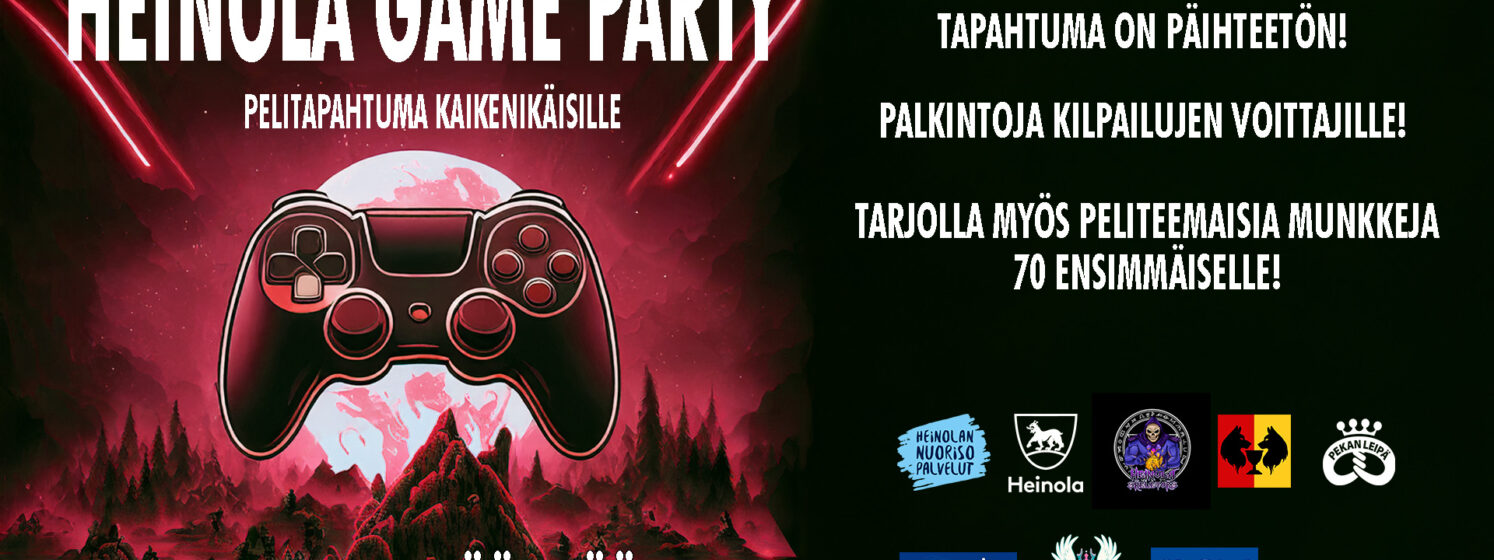 Heinola Game Partyn mainoskuva, jossa yleisesti tiedot tapahtumasta