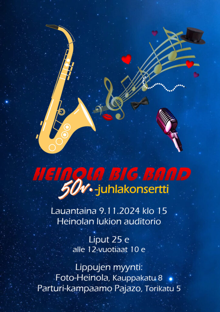 Heinola Big Band 50v. juhlakonsertti lauantaina 9.11.2024 klo 15 Heinolan lukio